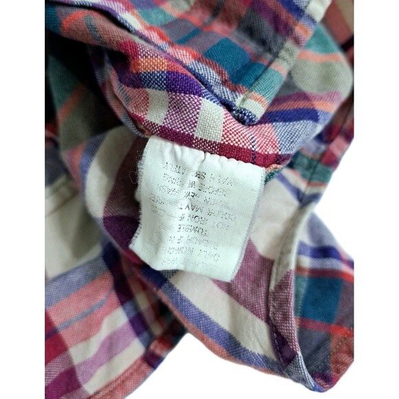Dockers Men's Madras Plaid Short Sleeve Button Up Shirt Red Green Purple Vintage - Picture 5 of 7